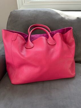 Women's Pink Leather Tote Bag with Dual Top Handles